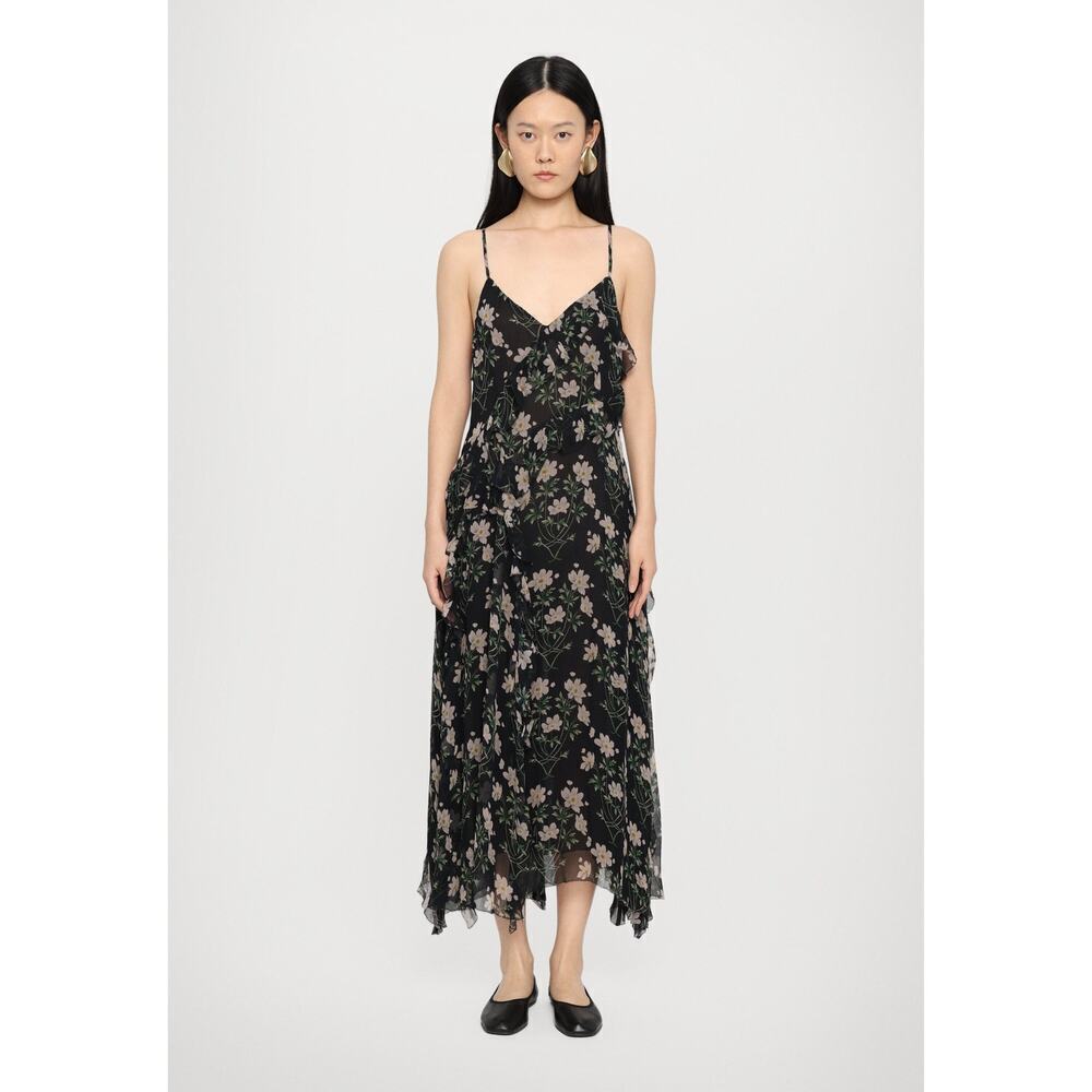 SEA NEW YORK Black Elizabeth Print Midi Tiered Dress Size M NWT